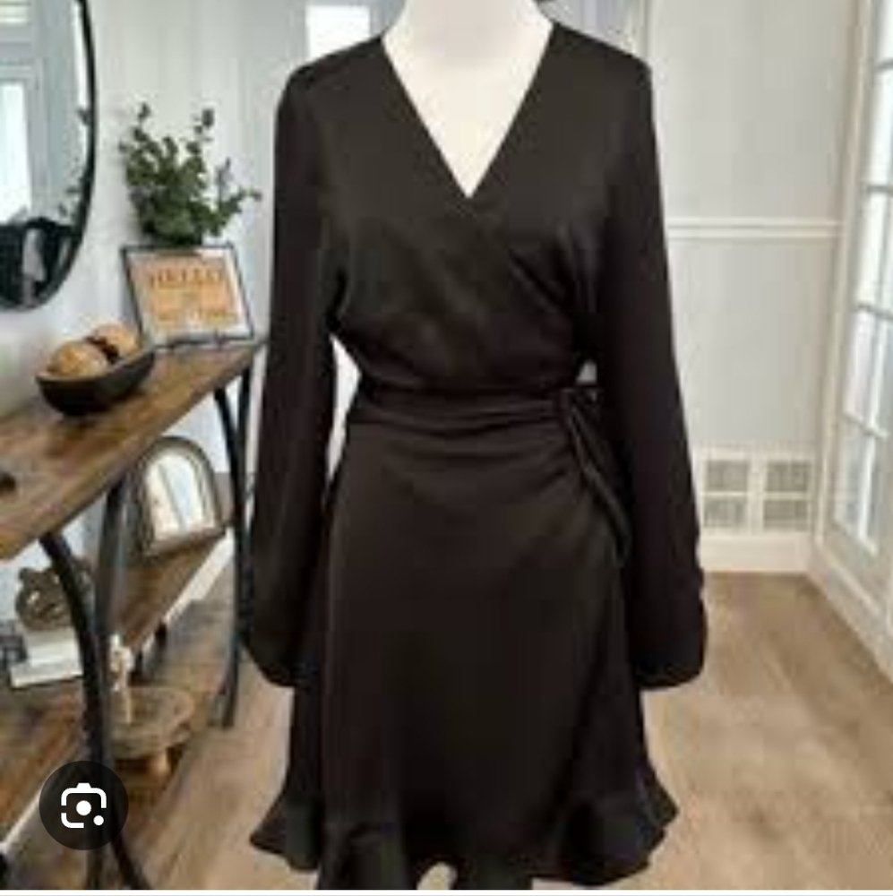 Gianni Bini Black Wrap Dress Long Sleeve V-neck